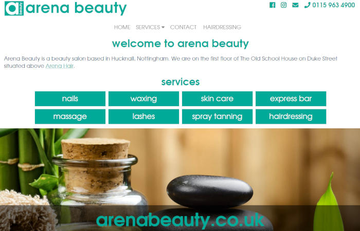 Arena Beauty Website Screenshot