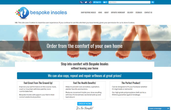 Bespoke Insoles Website Screenshot