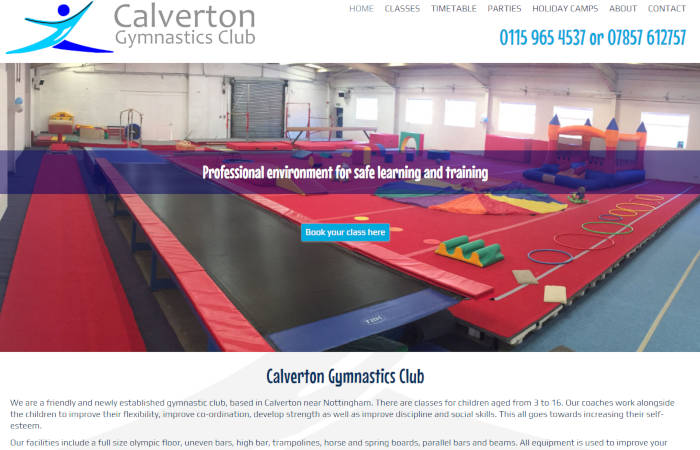 Calverton Gymnastics Website Screenshot